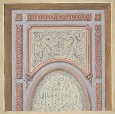 Delvis design för takdekoration med oval panel i mitten av Jules-Edmond-Charles Lachaise