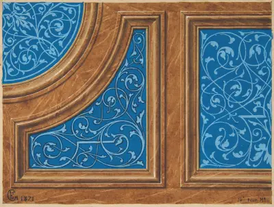 Partiell design för träpanel med inlagda målade paneler av Jules-Edmond-Charles Lachaise