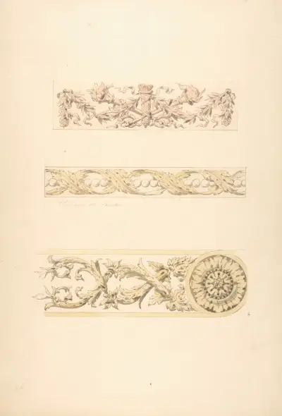 Tre ornamentala motiv i rokokostil av Jules-Edmond-Charles Lachaise