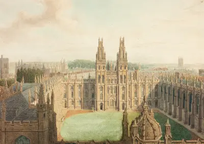 All Souls College från Radcliffe Library av Augustus Charles Pugin