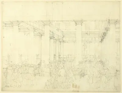 Study for Corn Exchange, Mark Lane, from Microcosm of London av Augustus Charles Pugin