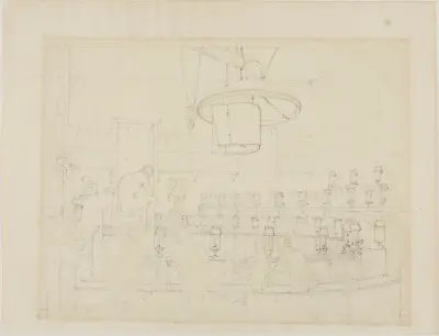 Study for Drawing from Life at the Royal Academy, Somerset House, from Microcosm of London av Augustus Charles Pugin