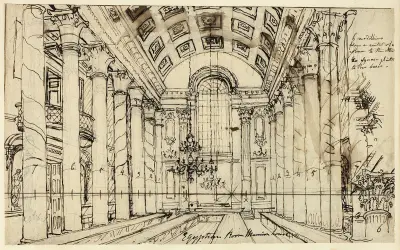 Studie för Egyptian Hall, Mansion House, från Microcosm of London av Augustus Charles Pugin
