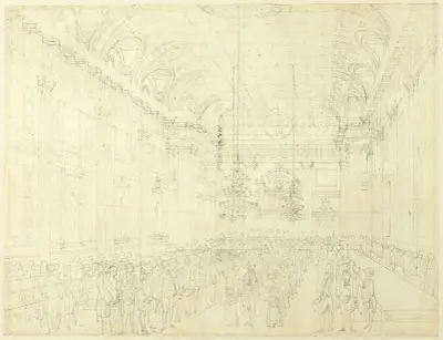 Study for Freemason’s Hall, Great Queen Street, from Microcosm of London av Augustus Charles Pugin