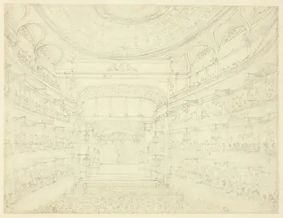 Study for New Covent Garden Theater, from Microcosm of London av Augustus Charles Pugin