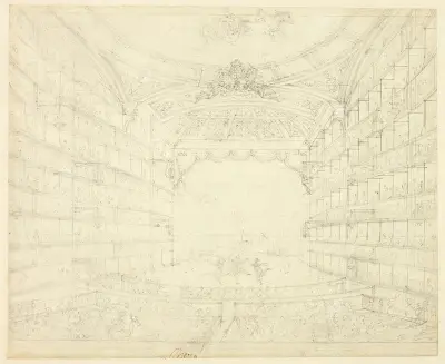 Study for Opera House, from Microcosm of London av Augustus Charles Pugin
