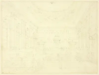 Study for South Sea House, Dividend Hall, from Microcosm of London av Augustus Charles Pugin