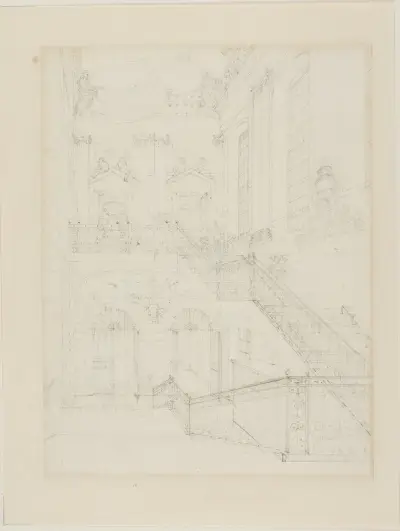 Study for The Hall and Staircase, British Museum, from Microcosm of London av Augustus Charles Pugin