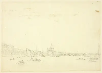 Studie till Vy över London från Themsen av Augustus Charles Pugin