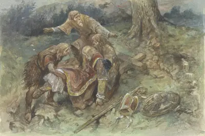 Den sårade Adalbert bärs bort av Charles Rochussen
