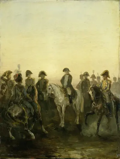Napoleon mit seinem Stab von Charles Rochussen