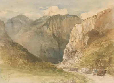 Ochsenkarren auf einem Weg zwischen Bergen im Kanton Sankt Gallen von Charles Rochussen