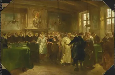 Prinz Moritz empfängt eine russische Delegation im Jahr 1614 von Charles Rochussen