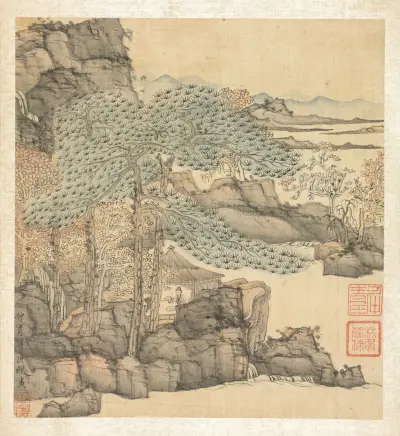 Scholar Reading in a Thatched Hut by a Waterfall av Chen Hongshou