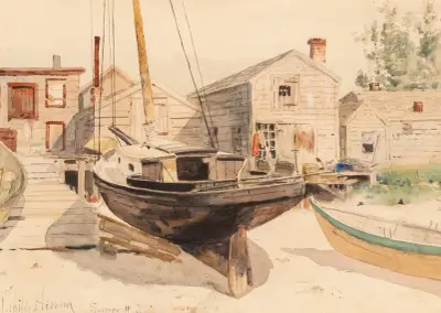 Fischhütten in Swampscott von Childe Hassam