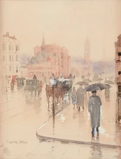Regnig dag, Columbus Avenue, Boston av Childe Hassam