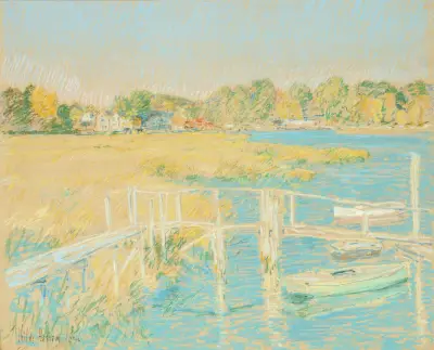 Uppför floden, sen eftermiddag, oktober av Childe Hassam
