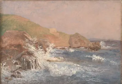 Rough Sea on a Rocky Coast, Capri av Christen Købke
