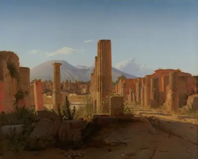 The Forum, Pompeii, with Vesuvius in the Distance av Christen Købke
