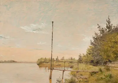View from Dosseringen near the Sortedam Lake Looking Towards Nørrebro. Study av Christen Købke