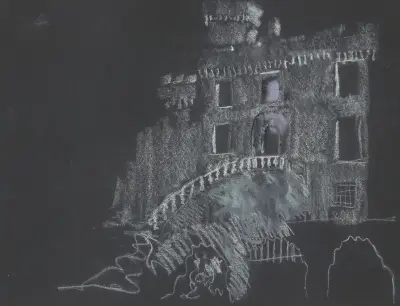 Juliette ou la Clef des songes – maquette de décor – façade de château avec escalier av Christian Bérard