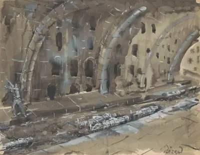 Juliette ou la Clef des songes – maquette de décor – tunnel, corps allongés et liés av Christian Bérard