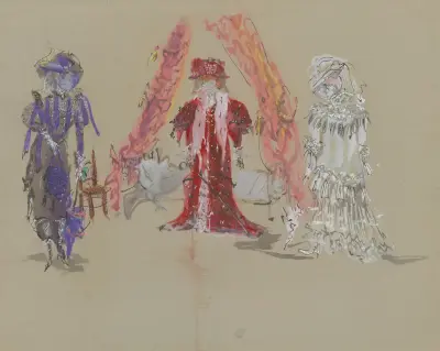 La Folle de Chaillot – maquette de costume – Joséphine, Aurélie, Constance av Christian Bérard