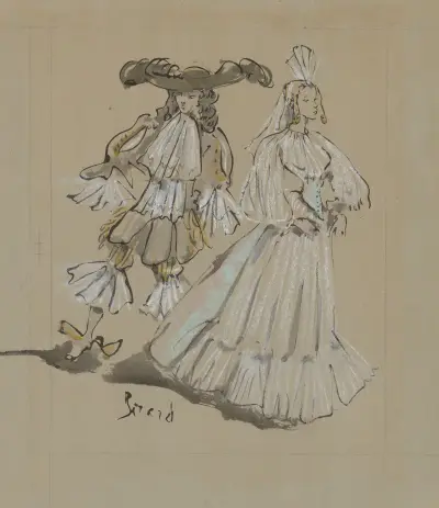 Les Fourberies de Scapin – maquette de costume – costume masculin et costume féminin av Christian Bérard