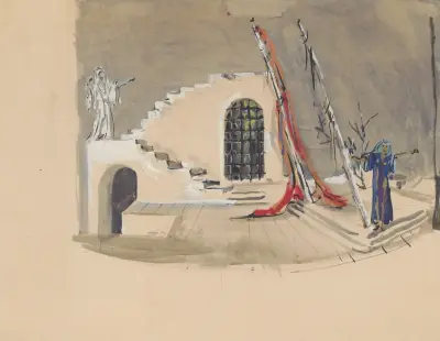 Sodome et Gomorrhe – maquette de décor – structure avec escalier, acte 2 av Christian Bérard