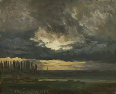 Cloud Study over the Elbe with Poplars av Johan Christian Dahl