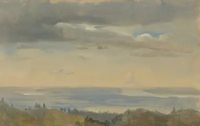 Molstudie med flodlandskap av Johan Christian Dahl
