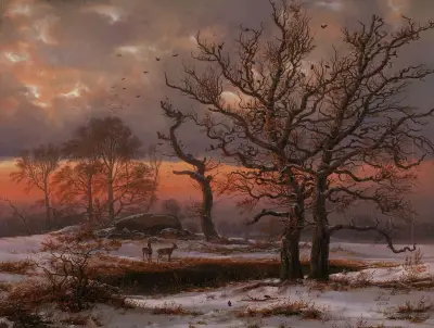 Dansk vinterlandskapsvy med dös av Johan Christian Dahl
