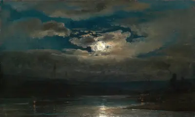 Elblandskap vid Dresden i månsken av Johan Christian Dahl