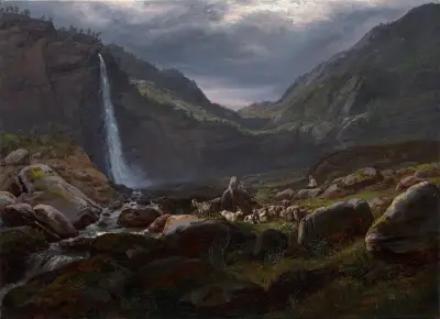 Feige Waterfall (Feigefossen), Lysterfjord, Norway av Johan Christian Dahl
