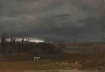 Fields near Dresden with a white Horse av Johan Christian Dahl