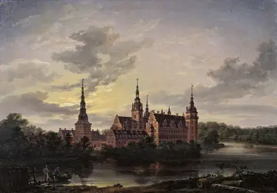 Frederiksborgs slott i månsken av Johan Christian Dahl
