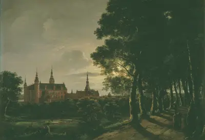 Frederiksborgs slott i månsken av Johan Christian Dahl
