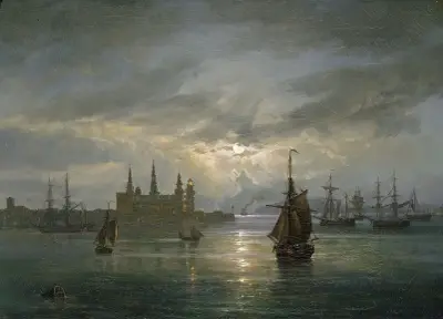 Kronborgs slott i månsken av Johan Christian Dahl