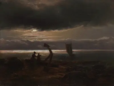 Mor och barn vid havet av Johan Christian Dahl