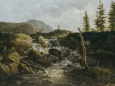 Bergslandskap med vattenfall, Norge av Johan Christian Dahl