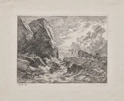 Norsk kust i storm av Johan Christian Dahl