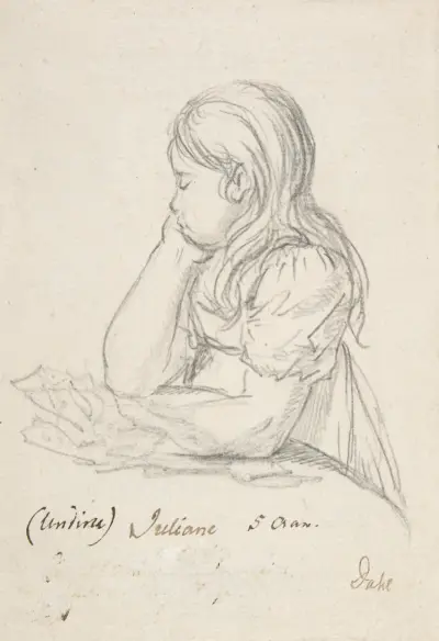 Portrait of Juliane Sophie Heger as a Child, leaning on a Table von Johan Christian Dahl