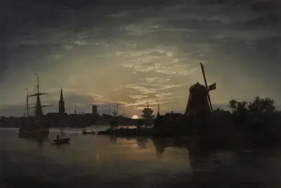 Swinoujscie i månsken av Johan Christian Dahl