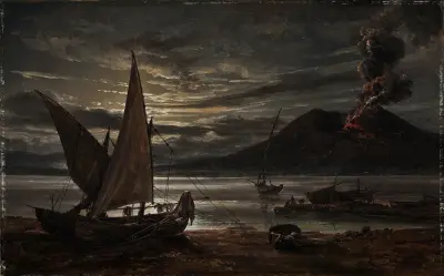 Vesuvius i utbrott. Månsken av Johan Christian Dahl