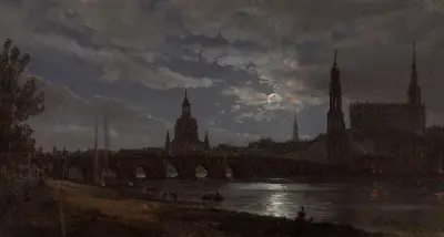 Utsikt över Dresden i månsken av Johan Christian Dahl