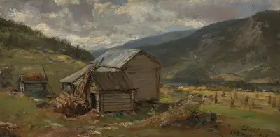 Vy över Hjelle i Valdres av Johan Christian Dahl