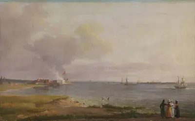 Utsikt över Öresund vid kalkbruket av Johan Christian Dahl