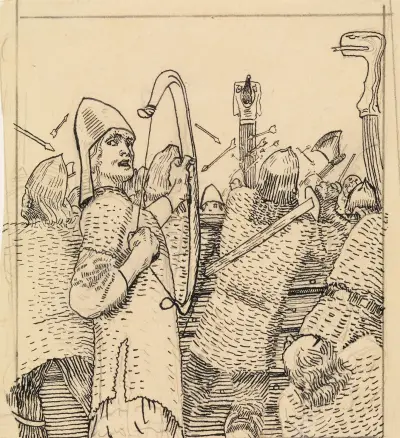 For veik, for veik er kongens bue! av Christian Krohg