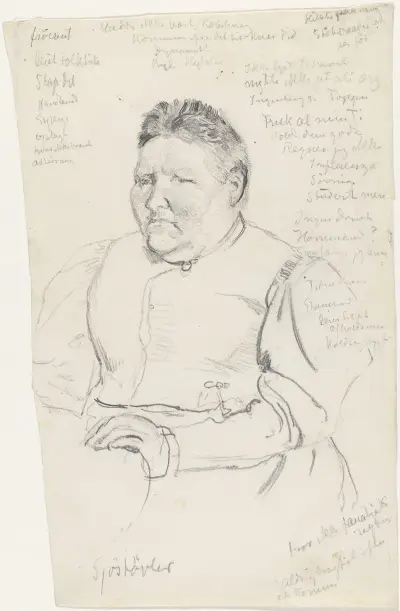 Kvinneportrett, sittende, halvfigur av Christian Krohg