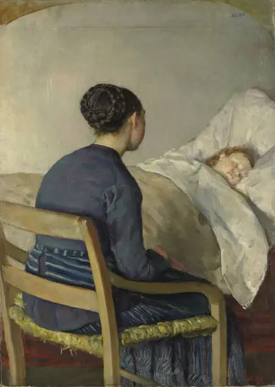 Mother at her Child’s Bed av Christian Krohg